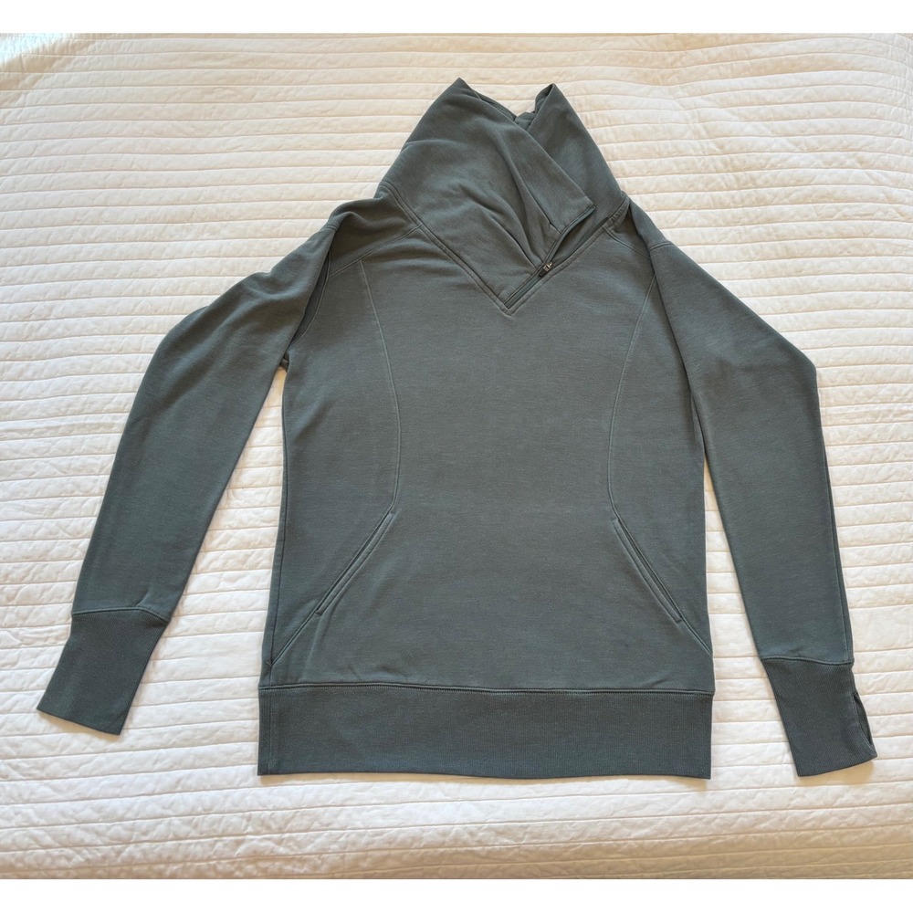 Cozy, Soft Zella Asymmetric Funnel Neck Zip Athleisure Sweatshirt Green Gray S